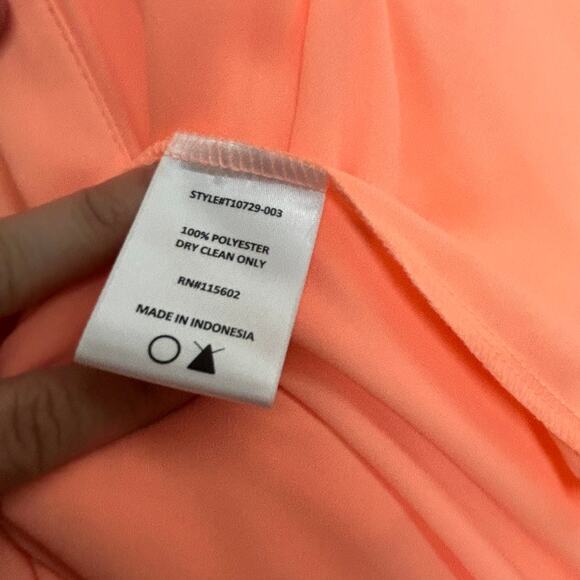 Lush Flowy Blouse M Peach Coral V Neck 3/4 Sleeve Lightweight Work Casual Top - Picture 5 of 10